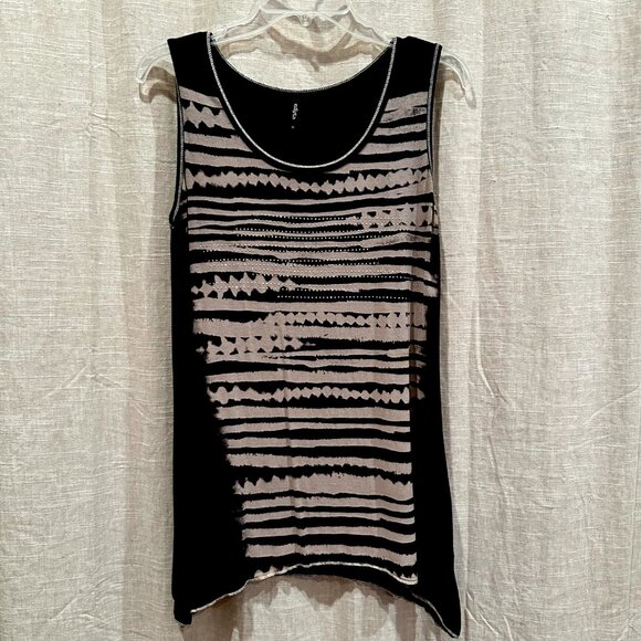 Edista Black & Beige Embellished Graphic Long Tank Top Medium - Picture 1 of 7
